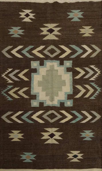 Brown Geometric Kilim Turkish Area Rug 6x8
