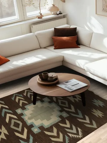 Brown Geometric Kilim Turkish Area Rug 6x8