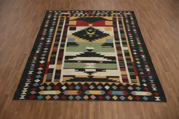 Eclectic Kilim Area Rug 8x10 with Intricate Geometric Designs