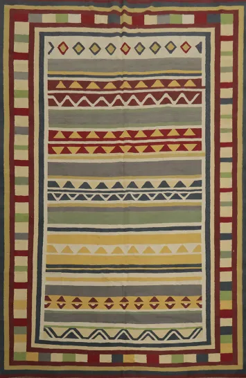 Large Kilim Area Rug 10x13 with Vivid Colors and Modern Design