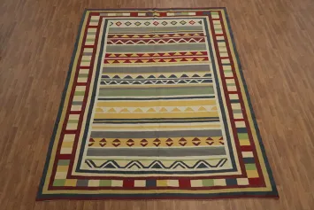 Large Kilim Area Rug 10x13 with Vivid Colors and Modern Design