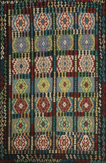 Multicolor Patterns on Authentic Kilim Area Rug 7x10