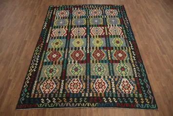 Multicolor Patterns on Authentic Kilim Area Rug 7x10
