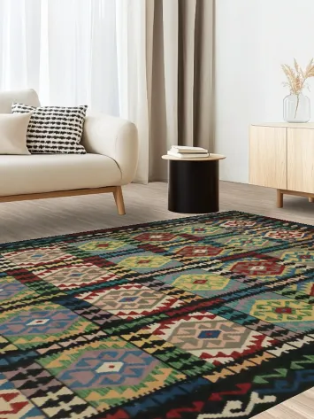 Multicolor Patterns on Authentic Kilim Area Rug 7x10