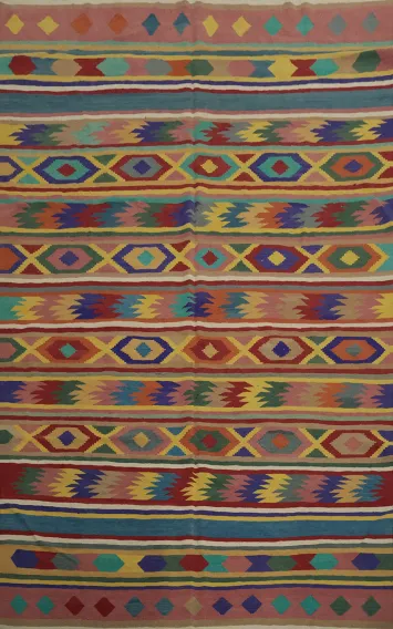Colorful Striped Kilim Area Rug 9x12 to Brighten Any Space