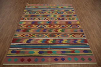 Colorful Striped Kilim Area Rug 9x12 to Brighten Any Space