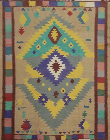Geometric Kilim Square Wool Area Rug 10x10