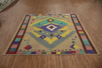 Geometric Kilim Square Wool Area Rug 10x10