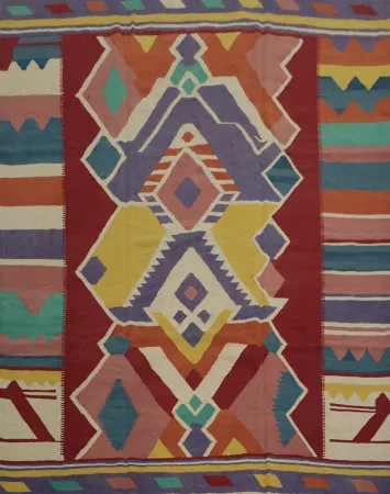 Vibrant Square Kilim Area Rug 10x10 with Bold Multicolor Design