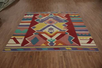 Vibrant Square Kilim Area Rug 10x10 with Bold Multicolor Design