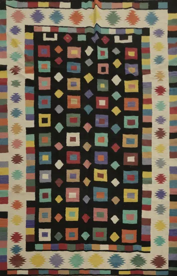 Black Geometric Kilim Wool Area Rug 6x9