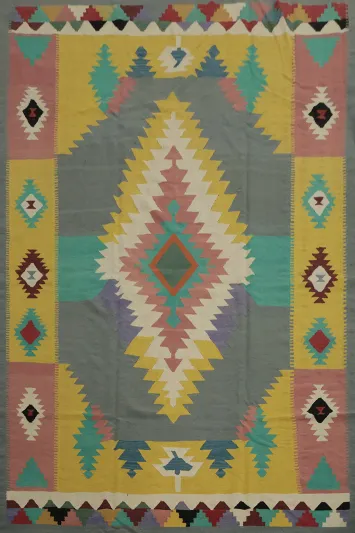 Colorful Diamond Design Kilim Area Rug 9x12 for Unique Home Décor
