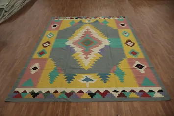 Colorful Diamond Design Kilim Area Rug 9x12 for Unique Home Décor