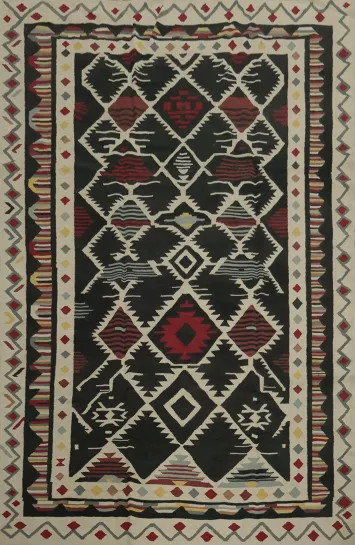 Black Tribal Wool Kilim Turkish Area Rug 8x12