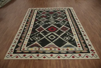 Black Tribal Wool Kilim Turkish Area Rug 8x12