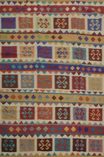 Vibrant Geometric Kilim Area Rug 9x12 with Bold Colorful Patterns