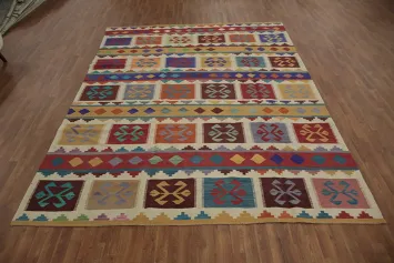 Vibrant Geometric Kilim Area Rug 9x12 with Bold Colorful Patterns