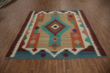 Colorful Geometric Kilim Area Rug 8x10 Perfect for Bohemian Spaces