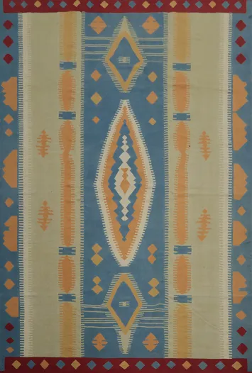 Elegant Tribal Kilim Large Rug 12x15 in Earth Tones and Blue