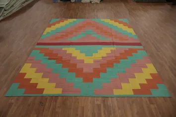 Vibrant Geometric Kilim Large Area Rug 9x12 for Modern Living Spaces