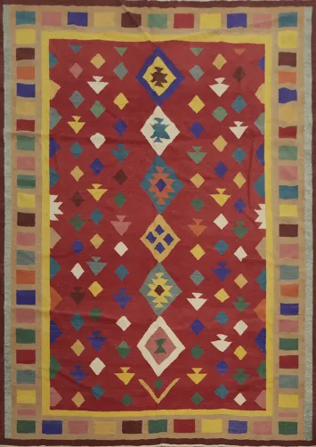 Elegant Tribal Kilim Area Rug 8x10 with Diverse Vibrant Colors