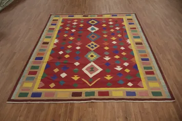 Elegant Tribal Kilim Area Rug 8x10 with Diverse Vibrant Colors