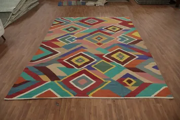 Geometric Kilim Modern Wool Large Rug 10x14