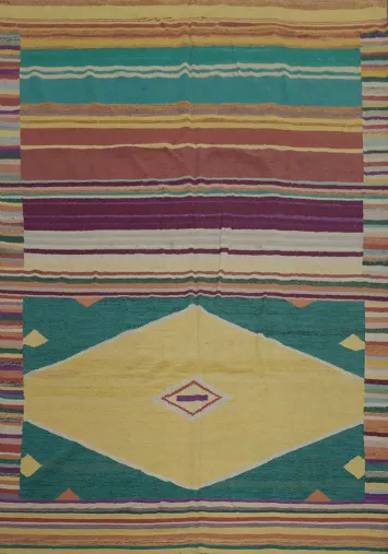 Striped Wool Kilim Turkish Area Rug 8x10