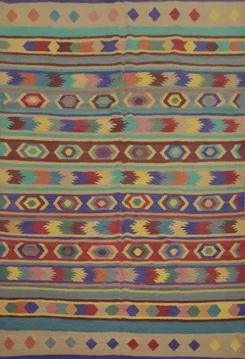 Multicolor Stripes Kilim Area Rug 8x10 Unique Tribal Style