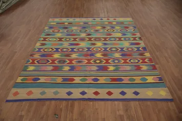 Multicolor Stripes Kilim Area Rug 8x10 Unique Tribal Style