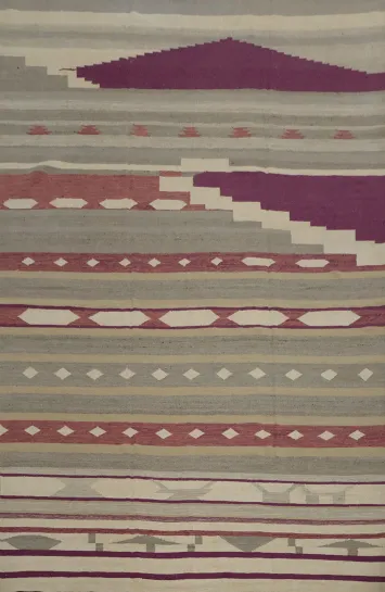 Earth Tones Wool Kilim Large Area Rug 10x14 in Rustic Design