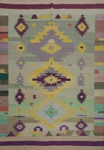 Colorful Kilim Area Rug 8x10 with Eye-Catching Geometric Designs