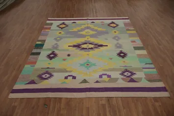 Colorful Kilim Area Rug 8x10 with Eye-Catching Geometric Designs