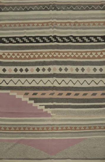 Elegant Geometric Kilim Area Rug 9x12 in Soft Pastel Shades