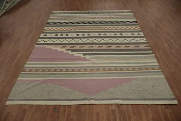 Elegant Geometric Kilim Area Rug 9x12 in Soft Pastel Shades