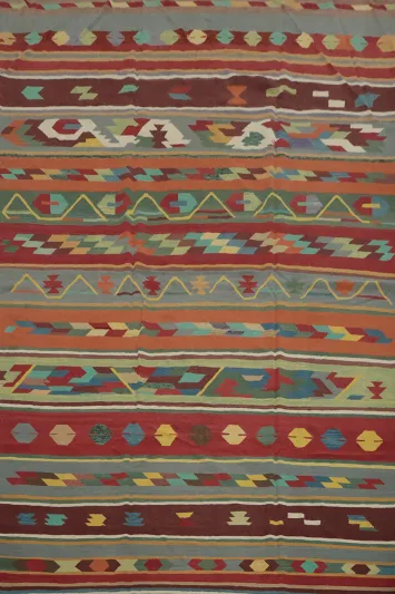 Colorful Southwest Inspired Tribal Kilim Area Rug 10x13