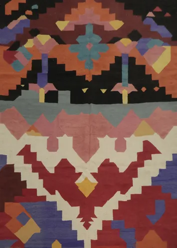 Vibrant Wool Kilim Area Rug 8x10 Bold Abstract Patterns