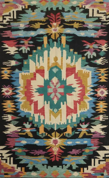 Colorful Tribal Wool Kilim Turkish Area Rug 6x9