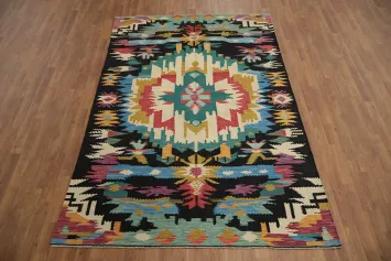 Colorful Tribal Wool Kilim Turkish Area Rug 6x9