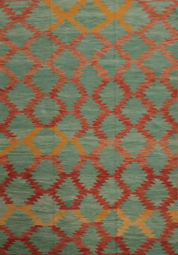 Green Modern Wool Kilim Area Rug 8x10