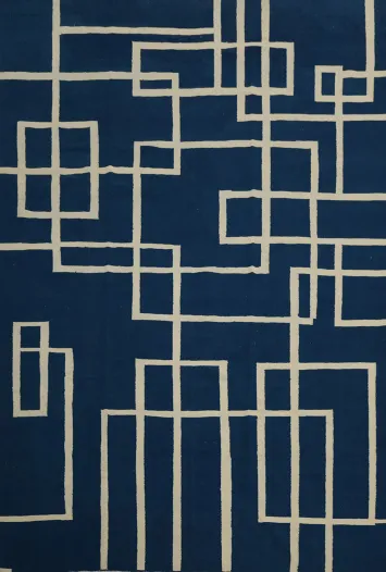 Blue Modern Wool Kilim Large Area Rug 9x12