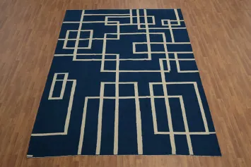 Blue Modern Wool Kilim Large Area Rug 9x12