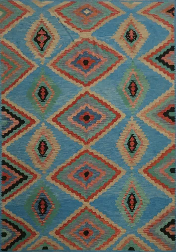 Blue Geometric Kilim Turkish Area Rug 8x10