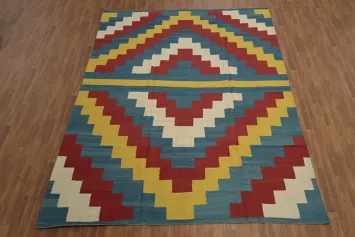 Artisan Woven Kilim Area Rug 9x12 for Contemporary Living