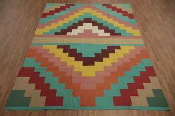Geometric Kilim Area Rug 9x12 for Modern Bohemian Decor