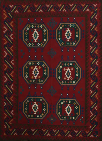 Luxurious Kilim Area Rug 8x10 with Vivid Geometric Designs