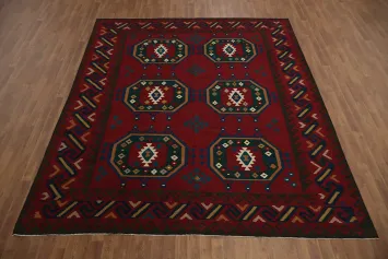 Luxurious Kilim Area Rug 8x10 with Vivid Geometric Designs