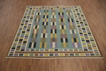 Geometric Kilim Square Wool Area Rug 10x10