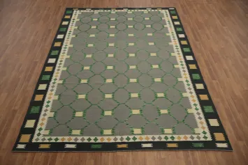 Elegant Gray Geometric Wool Kilim Area Rug 8x11