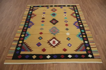 Bold Tribal Kilim Area Rug 8x10 in Rich Earth Tones and Hues